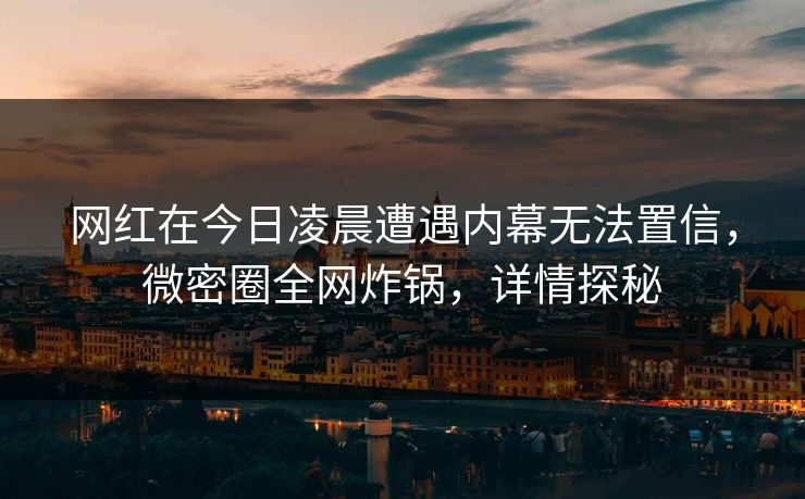 网红在今日凌晨遭遇内幕无法置信，微密圈全网炸锅，详情探秘