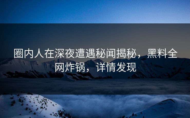 圈内人在深夜遭遇秘闻揭秘，黑料全网炸锅，详情发现